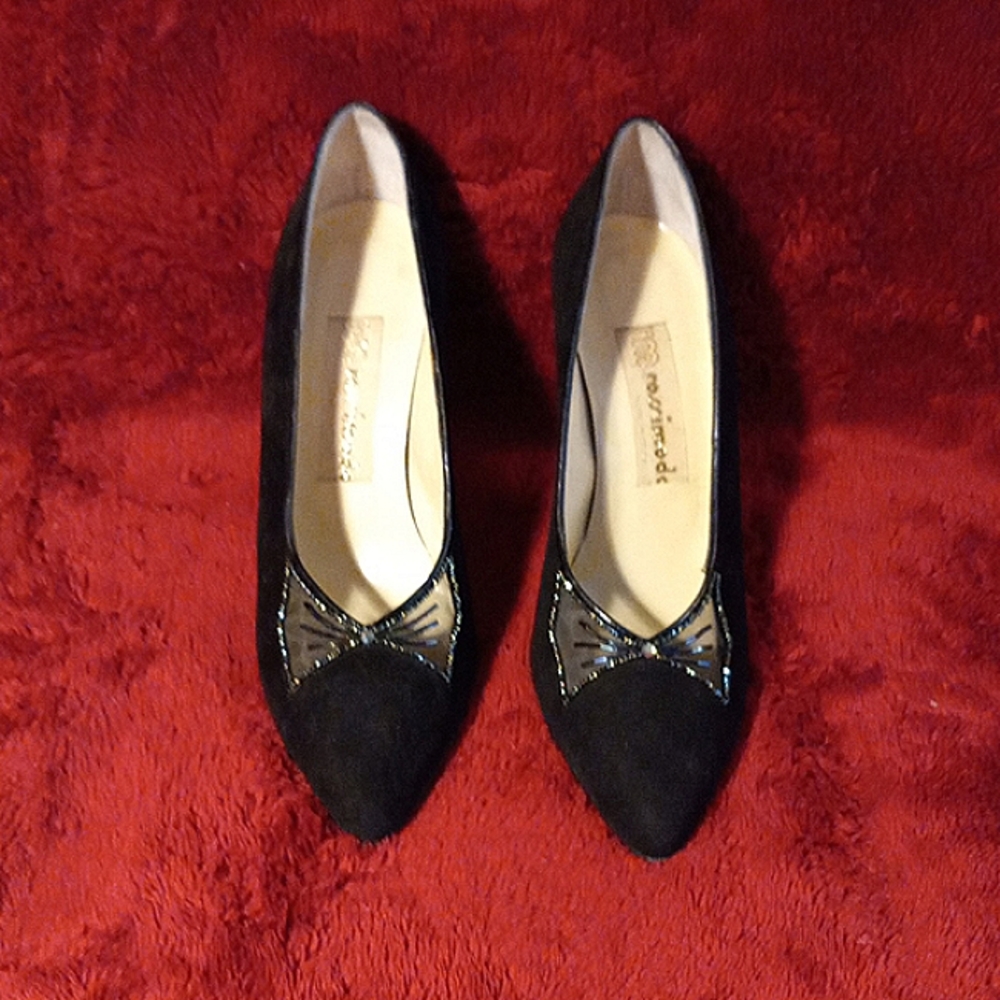 Rossimoda black suede evening shoe with a butterfly on the toe. Made in Italy.